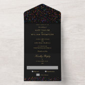 Rainbow Confetti Black en Gold Monogram Weddenscha All In One Uitnodiging (Binnen)