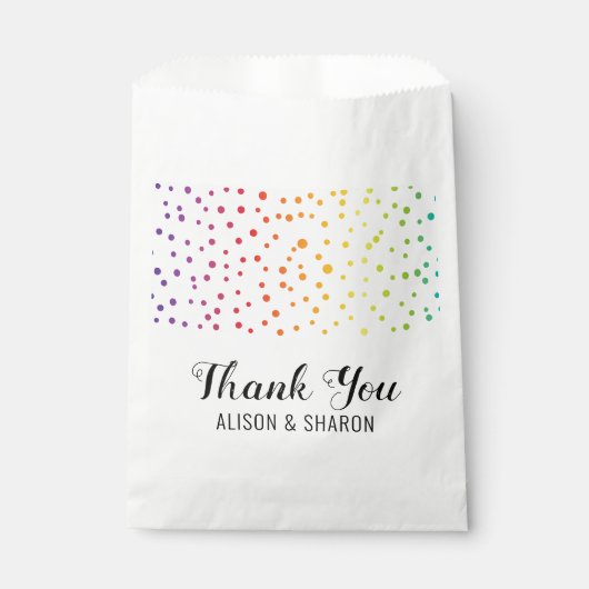 Rainbow confetti, bomen Dank je lesbische bruiloft Bedankzakje (Voorkant)