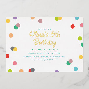 Rainbow Confetti en Gold Lettering Birthday Party Folie Uitnodiging
