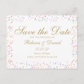 Rainbow Confetti Gold Script Sla de datum op Aankondigingskaart (Voorkant)