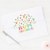 Rainbow Confetti Happy Birthday Ronde Sticker (Envelop)