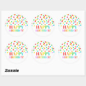 Rainbow Confetti Happy Birthday Ronde Sticker (Vel)