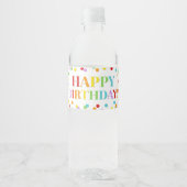 Rainbow Confetti Happy Birthday Water Bottle Label Waterfles Etiket (Voorkant)