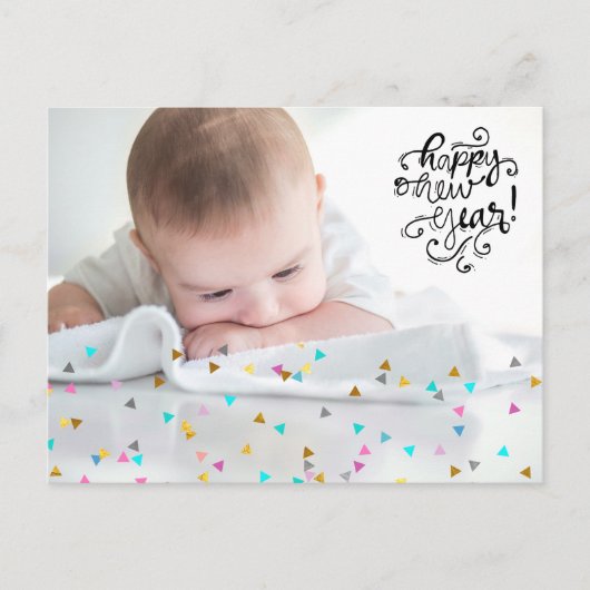 Rainbow Confetti Happy Nieuwjaar Briefkaart (Voorkant)