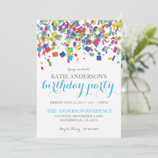 Rainbow Confetti | Invitation de fête d'anniversai (Debout devant)