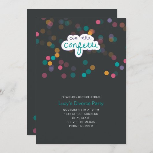 Rainbow Confetti Invitation Kaart (Voorkant / Achterkant)