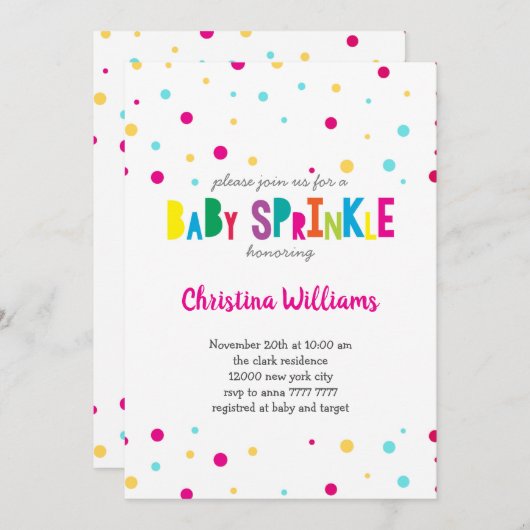 Rainbow Confetti Kleurrijke Baby Sprinkle Shower Kaart (Voorkant / Achterkant)
