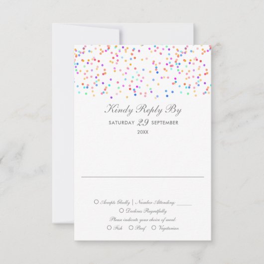 Rainbow Confetti minimalistische bruiloft RSVP Kaartje (Voorkant)