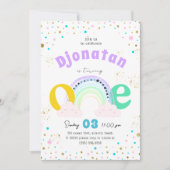 Rainbow Confetti Première Invitation d'anniversair (Devant)