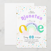 Rainbow Confetti Première Invitation d'anniversair (Devant / Derrière)