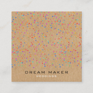 Rainbow Confetti Rustic Kraft Vierkante Visitekaartje