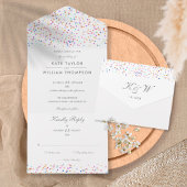 Rainbow Confetti Script Monogram Weddenschap All In One Uitnodiging