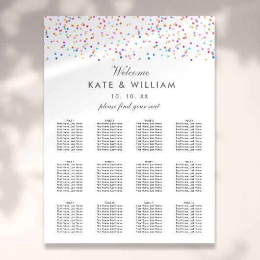 Rainbow Confetti Wedding-plattegrond Poster