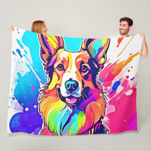 Rainbow Corgi: Pop Art Puppy Joy Fleece Deken