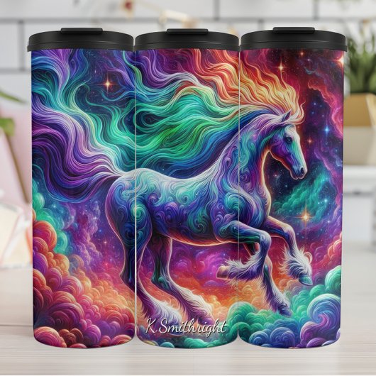 Rainbow Cosmic Horse Flowing Mane Thermosbeker