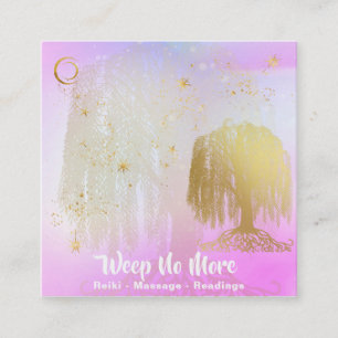 ** Rainbow Cosmic Willow Tree Moon Gold Vierkante Visitekaartje