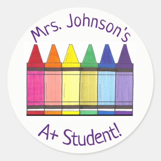 Rainbow Crayon, gepersonaliseerde A+-kunstleraar v Ronde Sticker (Voorkant)