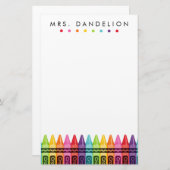 Rainbow Crayons | Kindergarten leraar Briefpapier (Voorkant / Achterkant)