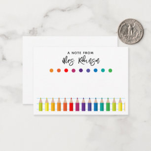 Rainbow Crayons Kindergarten Teacher Notitiekaartje