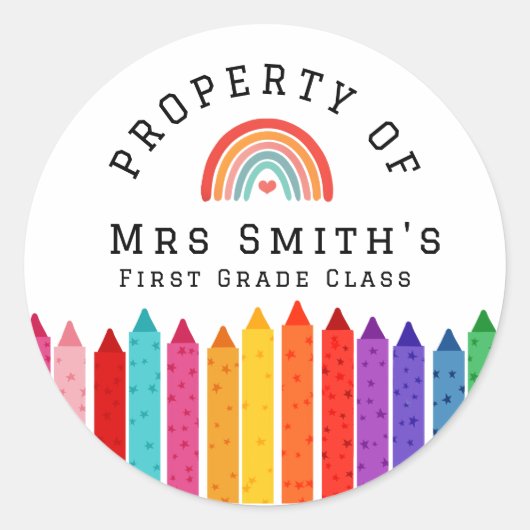 Rainbow Crayons Property Of Classroom Sticker Rain (Voorkant)