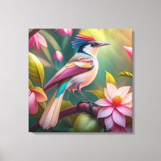 Rainbow Crested Jay Fantasy Bird Canvas Afdruk (Voorkant)