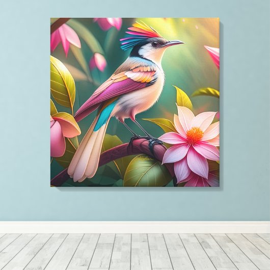 Rainbow Crested Jay Fantasy Bird Canvas Afdruk (Insitu (Houten vloer))