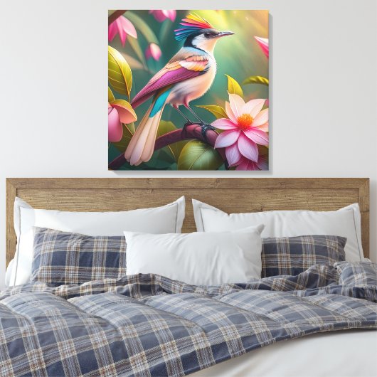 Rainbow Crested Jay Fantasy Bird Canvas Afdruk (Insitu (Slaapkamer))