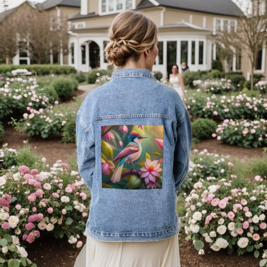 Rainbow Crested Jay Fantasy Bird Denim Jacket (Huwelijk Achterkant)