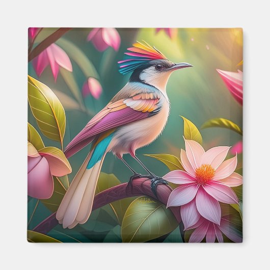 Rainbow Crested Jay Fantasy Bird Magneet (Voorkant)