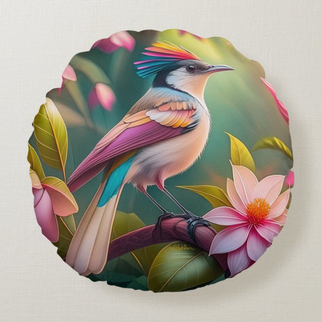 Rainbow Crested Jay Fantasy Bird Rond Kussen (Voorkant)