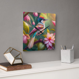 Rainbow Crested Jay Fantasy Bird Vierkante Klok