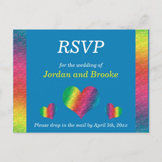[Rainbow Crinkle Mariage] Coeurs carte RSVP bleu (Devant)