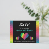 [Rainbow Crinkle Mariage] Coeurs carte RSVP noir (Debout devant)