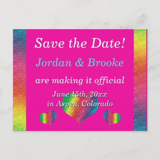 [Rainbow Crinkle Wedding] Harten Briefkaart Roze (Voorkant)