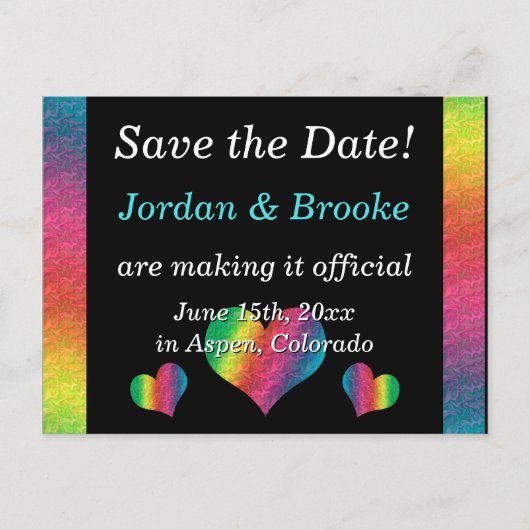 [Rainbow Crinkle Wedding] Harten Briefkaart Zwart (Voorkant)