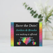 [Rainbow Crinkle Wedding] Harten Briefkaart Zwart (Staand voorkant)
