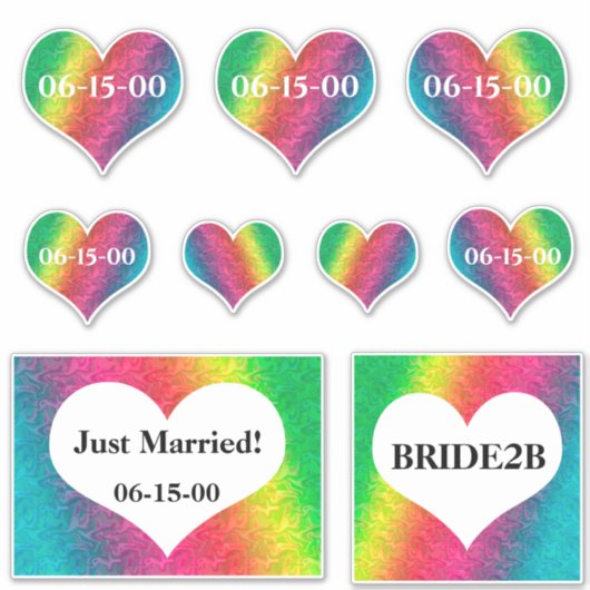 [Rainbow Crinkle Wedding] Harten Datum vinyl Sticker (Voorkant)