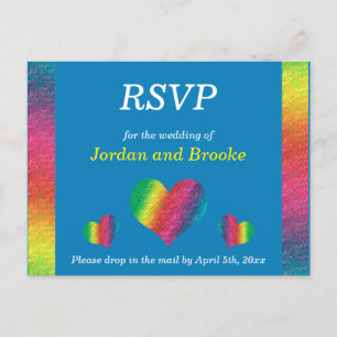 [Rainbow Crinkle Wedding] Harten RSVP-kaart Blauw Uitnodiging Briefkaart