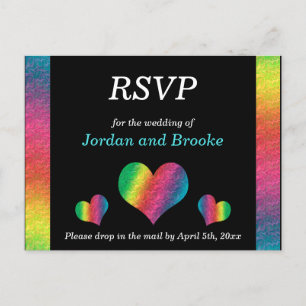 [Rainbow Crinkle Wedding] Harten RSVP-kaart Zwart Uitnodiging Briefkaart