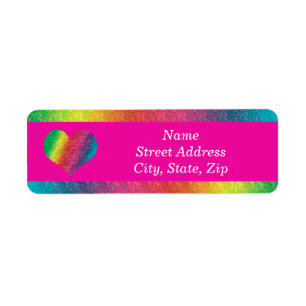 [Rainbow Crinkle Wedding] Kleurig hartroze Etiket