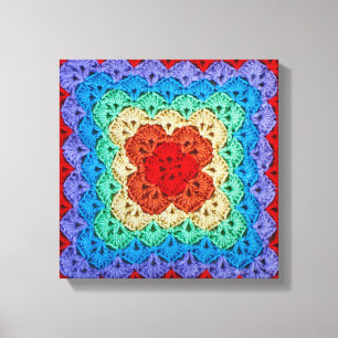 Rainbow Crochet Granny Square Canvas Afdruk