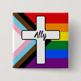 Rainbow Cross Progress Pride Flag Ally Vierkante Button 5,1 Cm