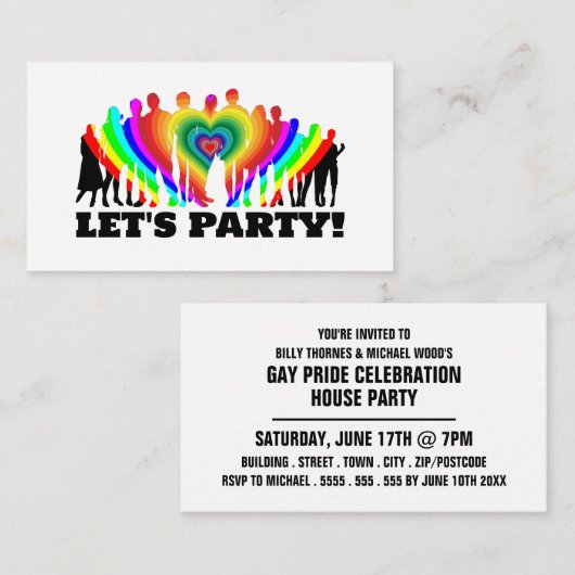 Rainbow Crowd, Gay pride Celebration Invitation Ca (Devant / Derrière)