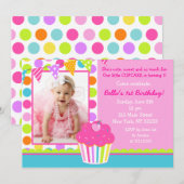 Rainbow Cupcake Foto Birthday Party Invitation Kaart (Voorkant / Achterkant)