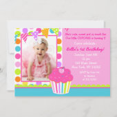 Rainbow Cupcake Photo Invitation à la fête d'anniv (Devant)