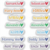 Rainbow Custom Guest List Namen Gekleurde Harten Sticker (Voorkant)