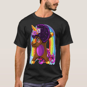Rainbow Dabbing Eenhoorn Afro Natuurlijk Haar Afri T-shirt