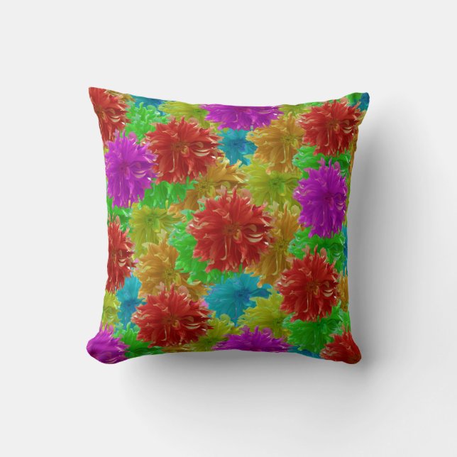 Rainbow Dahlia Flower Explosion Kussen (Voorkant)
