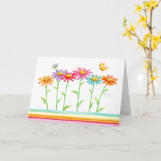 Rainbow Daisies Blank Note Kaart Wenskaart (Gele Bloem)