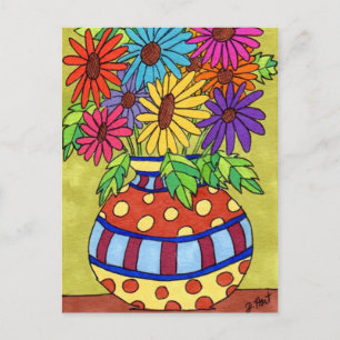 Rainbow Daisies in Designer Vase Briefkaart